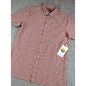 NWT Vuori Shirt Mens S Terracotta Bridge Button Down Short Sleeve Geometric AOP